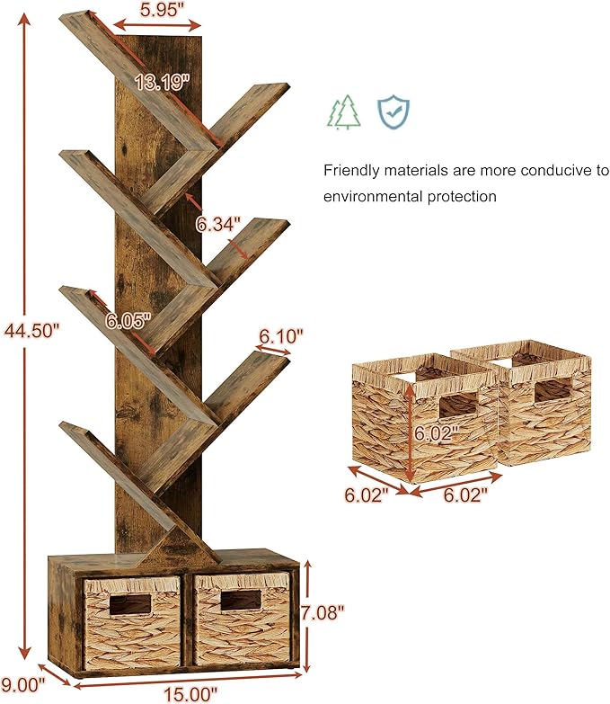 Vagusicc 6 Tier Tree Bookshelf, Small Bookcase - Image 3