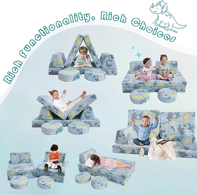 MeMoreCool Modular Glow Sofa for Kids, 8-Piece Convertible Foam Couch Play Set - Image 5
