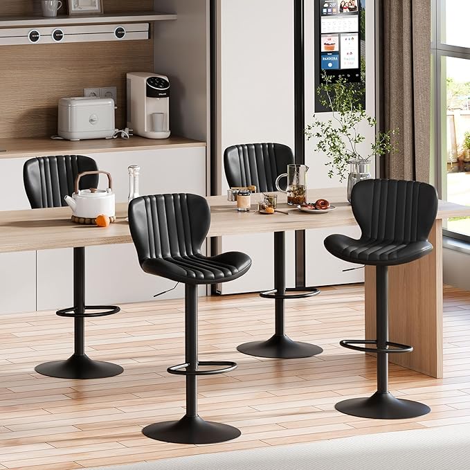 Shintenchi Bar Stools Set of 4 Modern Swivel Bar Chairs, Counter Height Faux by Shintenchi