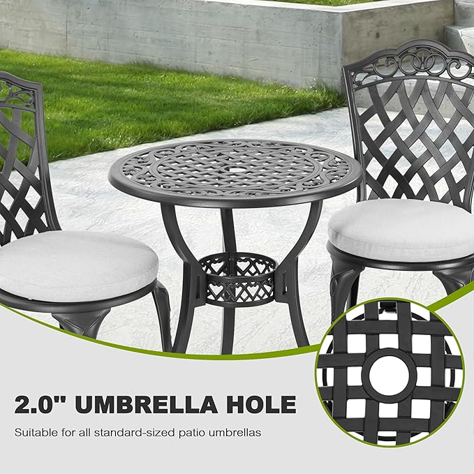 NUU GARDEN 3-Piece Patio Bistro Set Outdoor Cast Aluminum Bistro Table and - Image 4