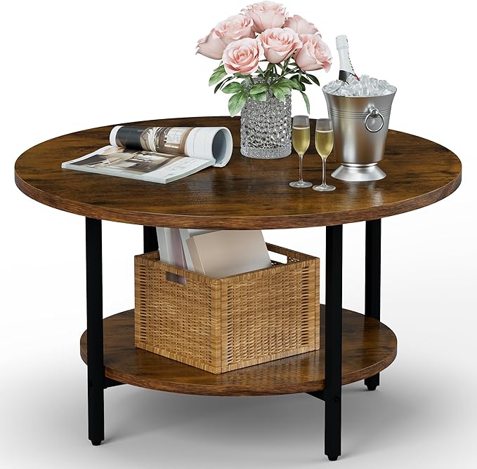 Round Coffee Table, 27.6" Circle Coffee Table by FAMIDGE