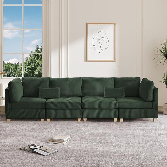 126" Convertible L-Shaped Modular Sectional Sofa, 4 Seater Corduroy Upholstered - Image 3