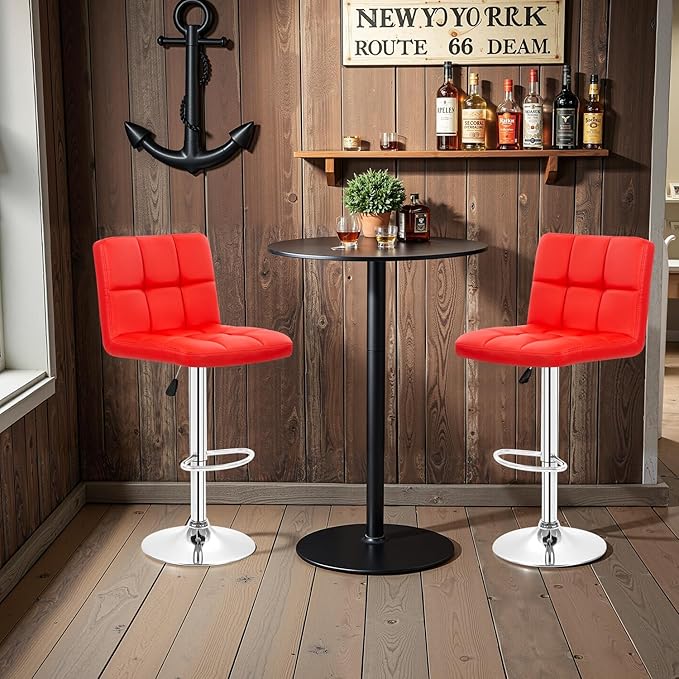 BestOffice Bar Stools Set of 2, Adjustable PU Leather Swivel Barstools - Image 8