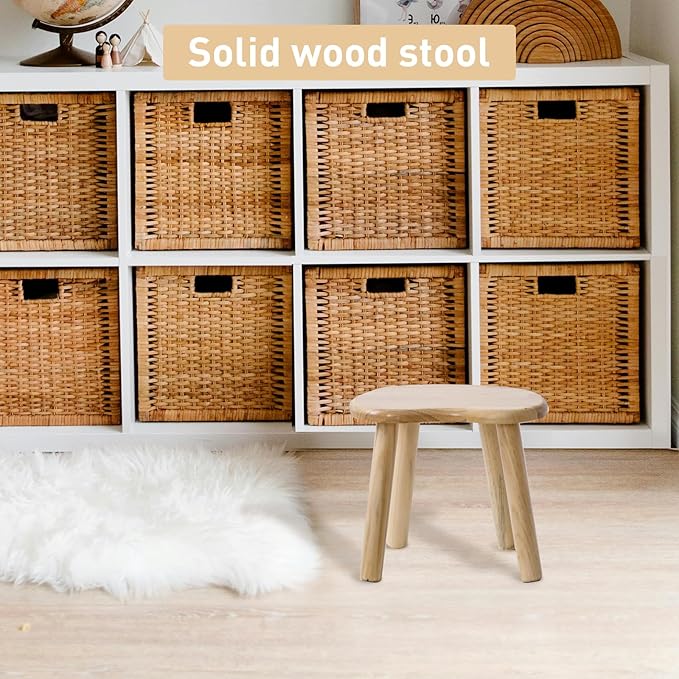 Wooden Stool, Small Step Stool for Kids, 10 inch Small Short Solid Wood Chair - Image 2