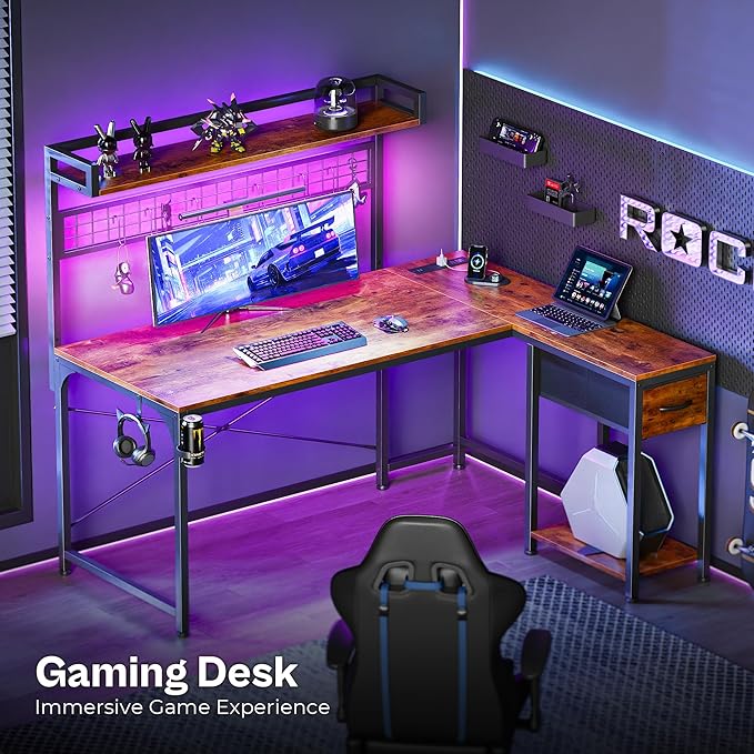 PRAISUN L Shaped Gaming Desk - Image 9