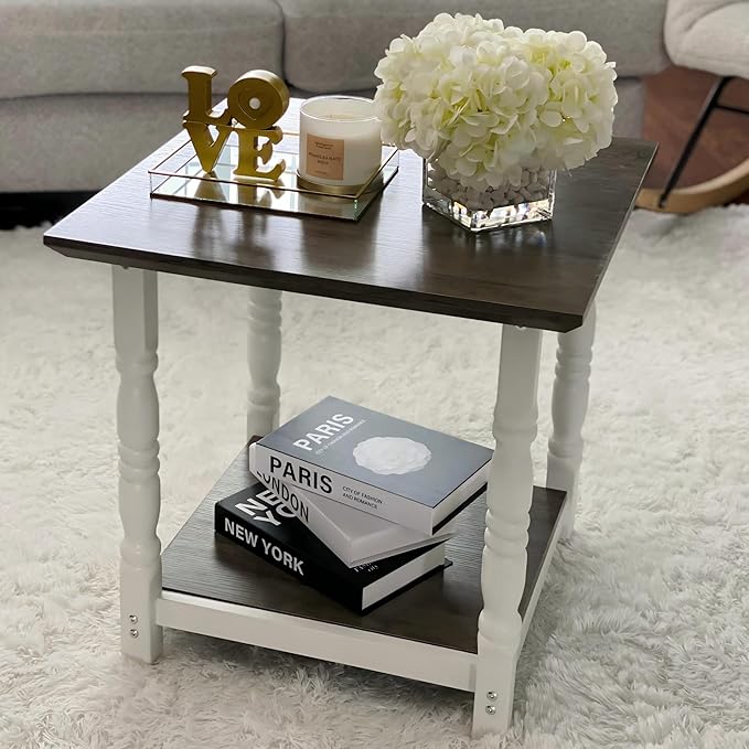 DWVO Farmhouse Square Coffee Table Set of 2, Antique Accent Side Table - Image 2