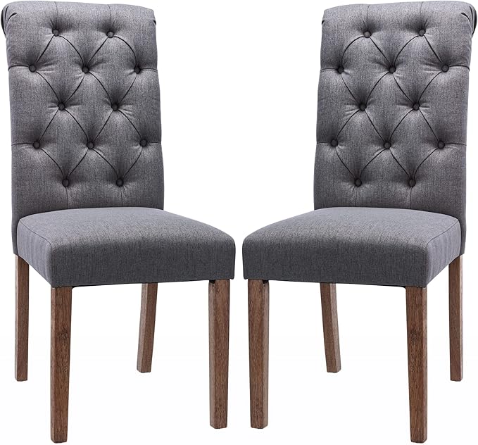 COLAMY Button Tufted Dining Chairs Set of 2, Parsons Upholstered Fabric Dining by COLAMYINC