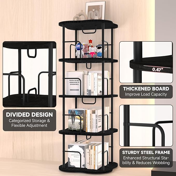 4-Tier Rotating Book Shelf, 360° Display Spinning Bookshelf Tower, Book - Image 4