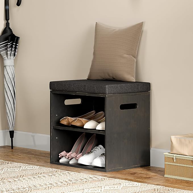 Bamboo Small Shoe Bench for Entryway 2 Tier Shoe Storage Bench - Image 2