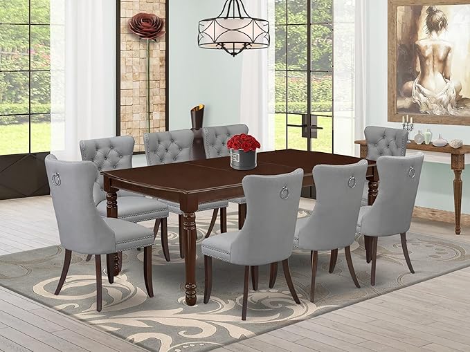 East West Furniture DODA9-MAH-27 9 Piece Dining Set Includes a Rectangle - Image 2