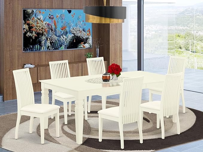 East West Furniture LGIP7-LWH-C 7 Piece Dinette Set Consist of a Rectangle - Image 2
