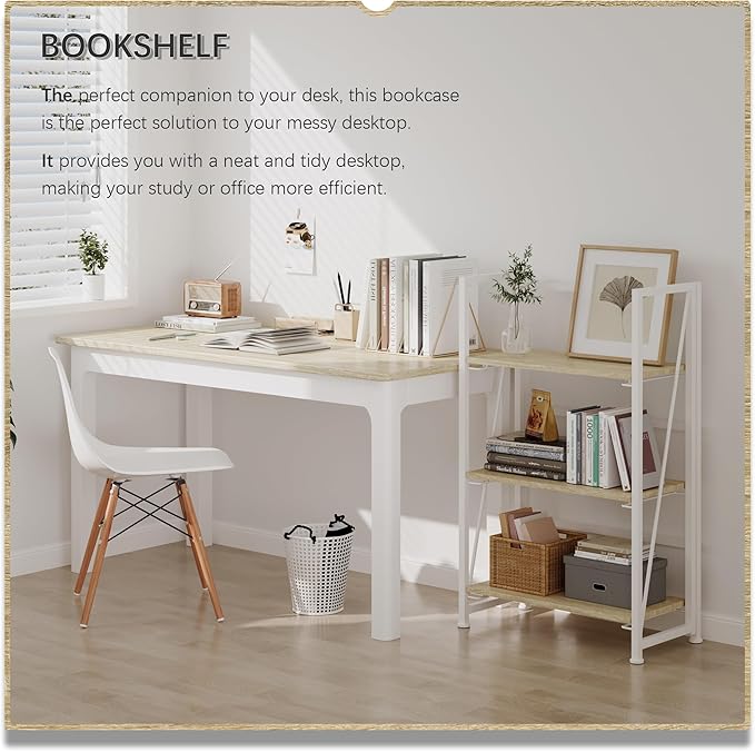 4NM No-Assembly Folding Bookshelf Storage Shelves 3 Tiers Vintage Bookcase - Image 3