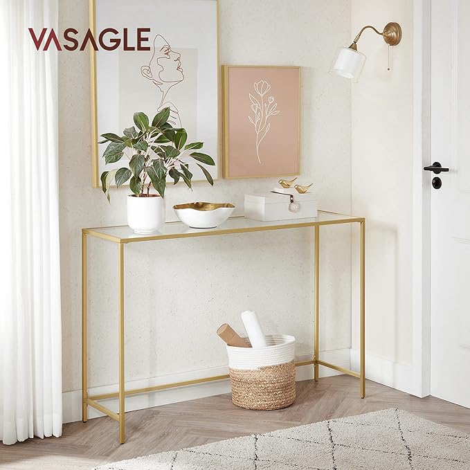 VASAGLE 47.2 Inches Console Table, Tempered Glass Sofa Table, Modern Entryway - Image 2