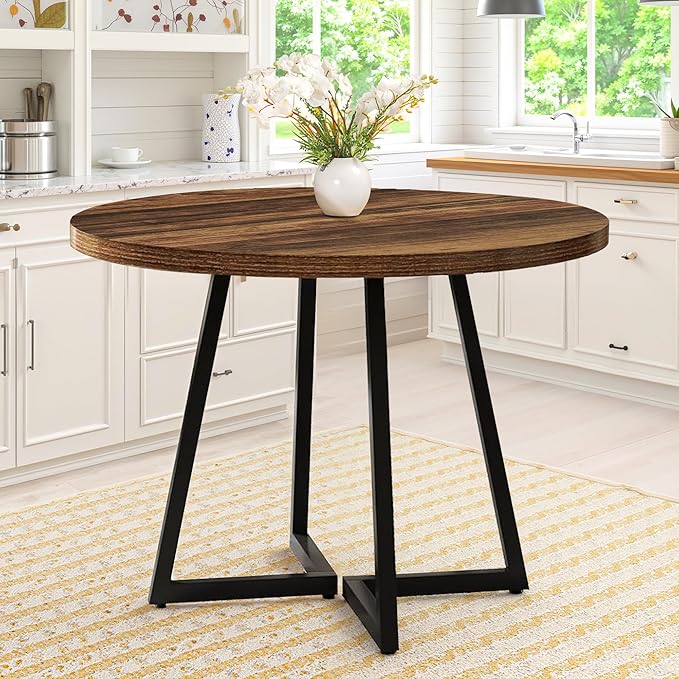 Round Dining Table for 4, 31.5-Inch Farmhouse Dinner Table Wooden Circle by Unknown