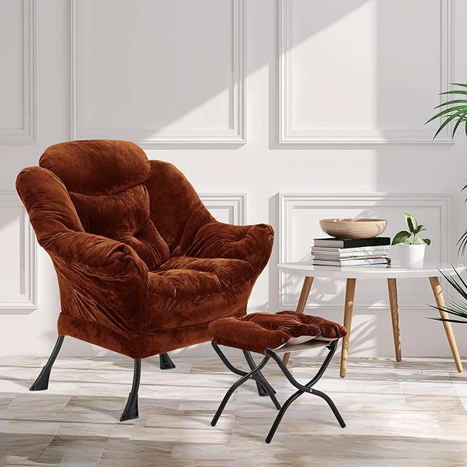 Fabric Lazy Chair with Ottoman, Oversized Upholstered Sofa Chair - Image 2