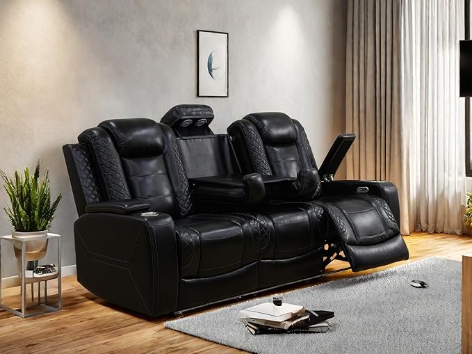 Leather Recliner Sofa Couch, 3-Seater Home Theater Seating Reclining Sofa - Image 3