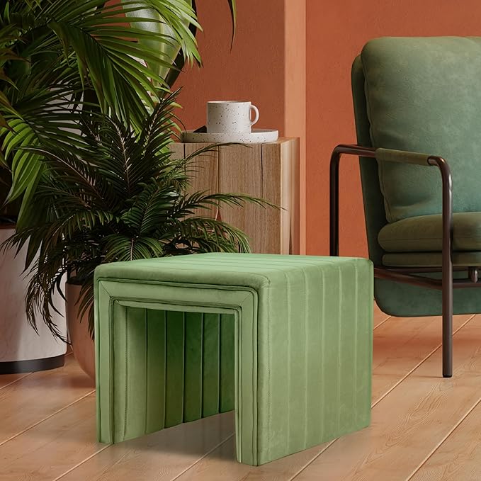 HomePop Modern Channel Tufted Velvet Ottoman Home Décor|Ottoman - Image 2