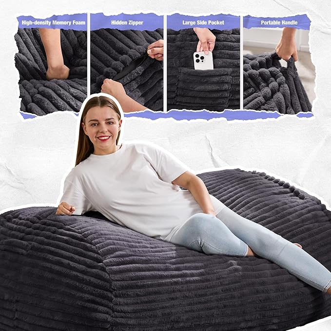 Hobestluk 4FT Bean Bag Chairs Adult Bean Bag - Image 5
