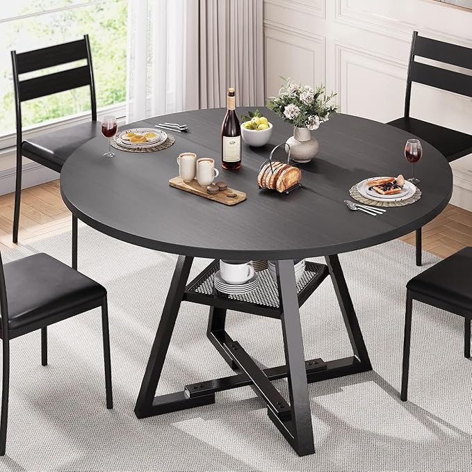 Round Dining Table for 4, Kitchen Dining Room Circle Dinner Pedestal Table - Image 3