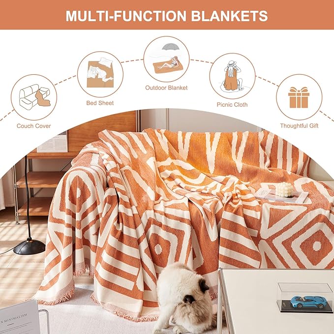 STACYPIK Thick Warm Orange Sofa Cover Armchair Slipcovers Boho Geometric Couch - Image 8