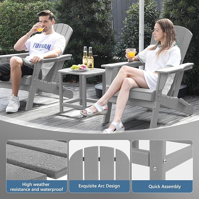 Hdpe Outdoor Adirondack Side Table, Wooden Textured, Set - Image 4