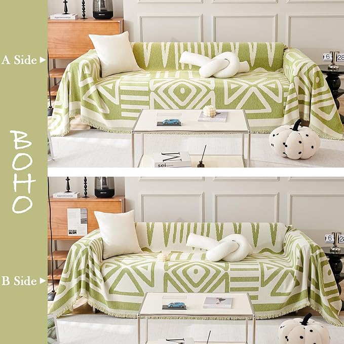 HANDONTIME Green Sofa Covers Chenille Couch Covers Universal Sofa Cover Boho - Image 2