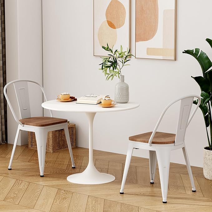 18 Inch Metal Dining Chairs, Arlunar Farmhouse Chairs Set of 4 White Dining - Image 7