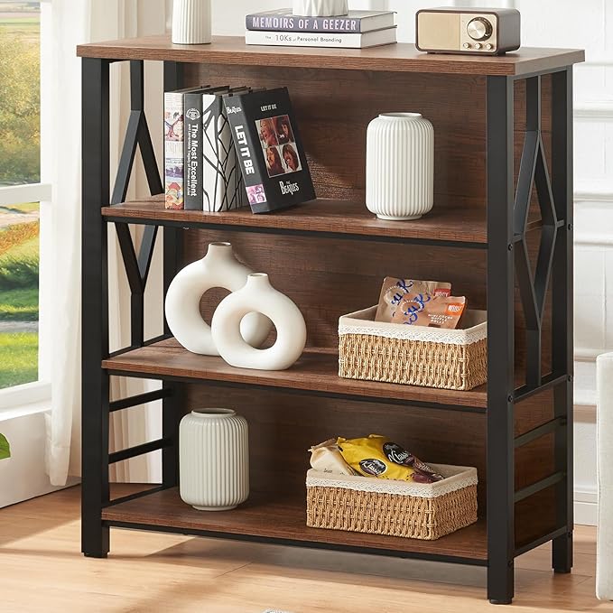 HOMISSUE Bookshelf, 4-Tier Rustic Short Bookshelf, Industrial Shelf Bookcase by Homissue