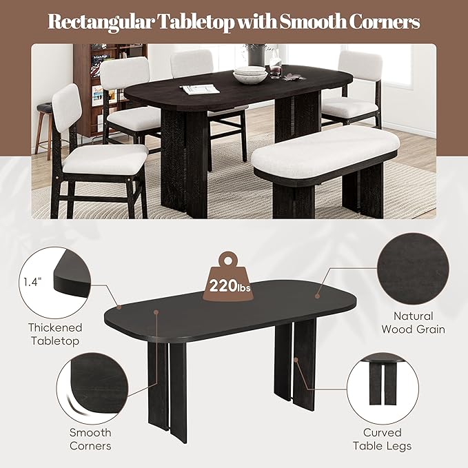 Merax Farmhouse Wooden Dining Set of 6, 65 Inch Rectangular Kitchen Table - Image 3