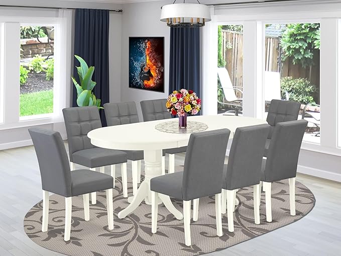 East West Furniture VAAS9-LWH-41 9 Piece Modern Dining Table Set Includes A - Image 2