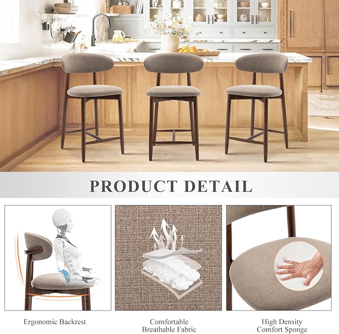 COLAMY Bar Stools Set of 2, Counter Height Barstools, Upholstered Counter Stools - Image 5