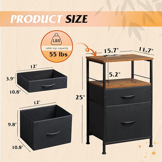 WLIVE Nightstands Set of 2, Night Stand Set 2 - Image 3