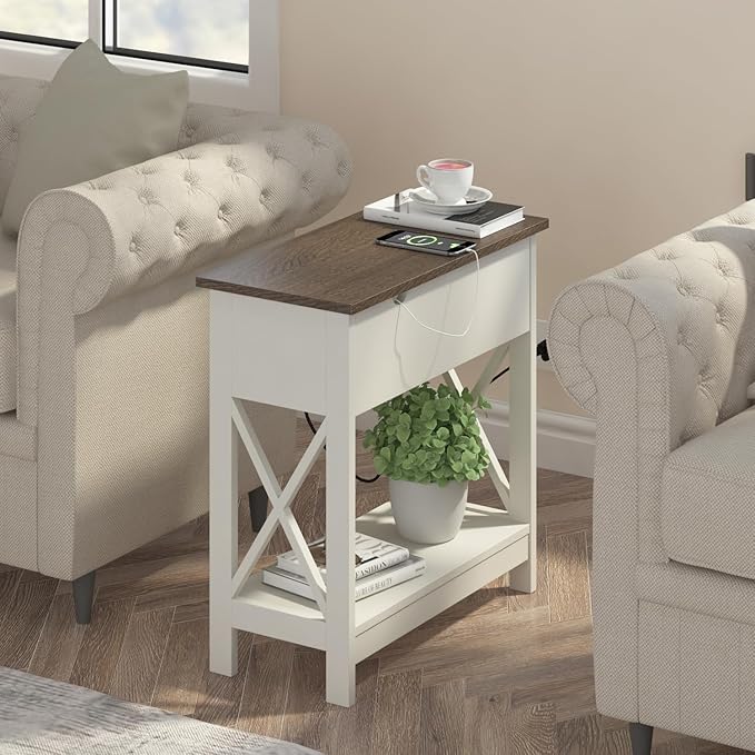 ChooChoo End Table with Charging Station, Narrow Flip Top Side Table with USB - Image 5