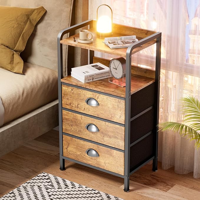 Night Stand Bedside Storage Drawers Bed Side Table Drasser Organizer Nightstand - Image 2