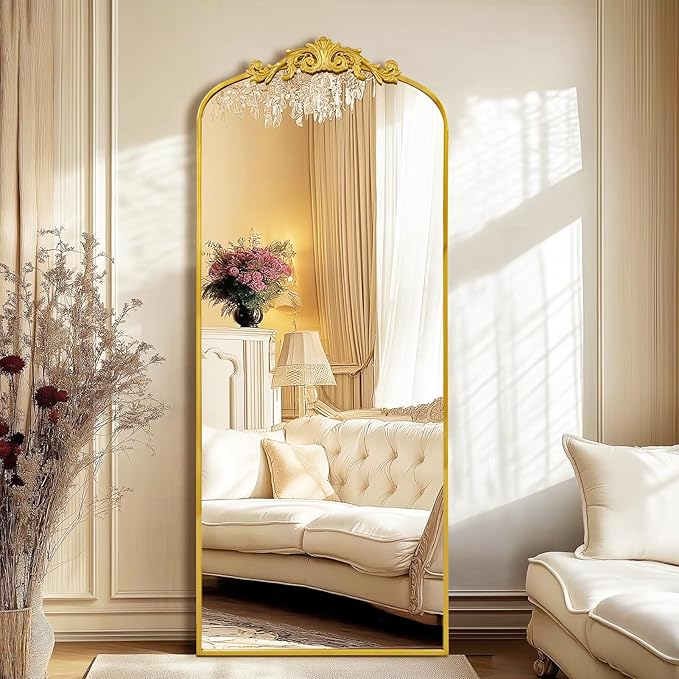 AIXI HOME Antique Gold Arched Full Length Mirror, Baroque Inspired Home Decor - Image 2