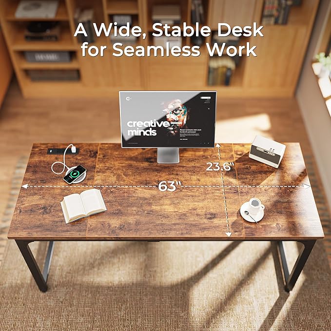 Huuger 63 x 24 inch Desk with Power Outlets & USB-C, Deeper & Thicker Desktop - Image 5