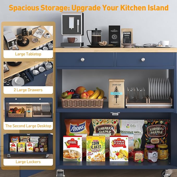 Rolling Kitchen Island with Storage Cabinet, 35.4'' Width Kitchen Cart - Image 8