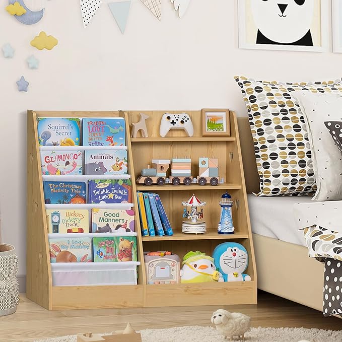 Lerliuo 4 Tier Kids Bookshelf and Storage Organizer, Five Layer Sling Children - Image 6