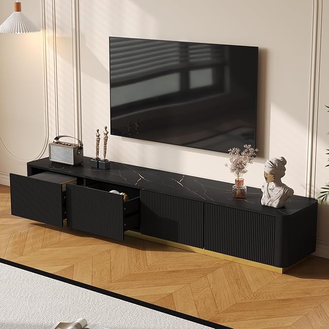 Merax Modern Wood TV Stand for TVs Up to 85'', Faux Marble Tabletop by Merax
