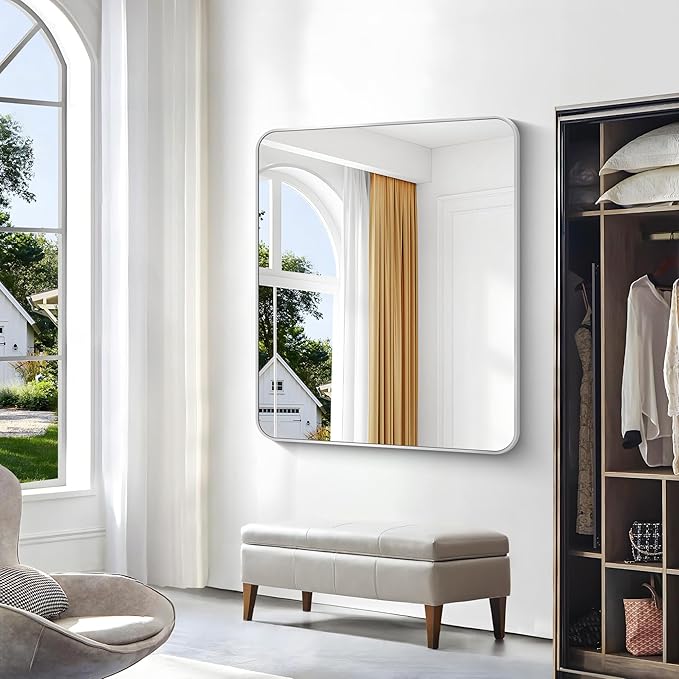 BONEWEI Silver Bathroom Mirror, 40x48 inch Wall Mirror - Image 3