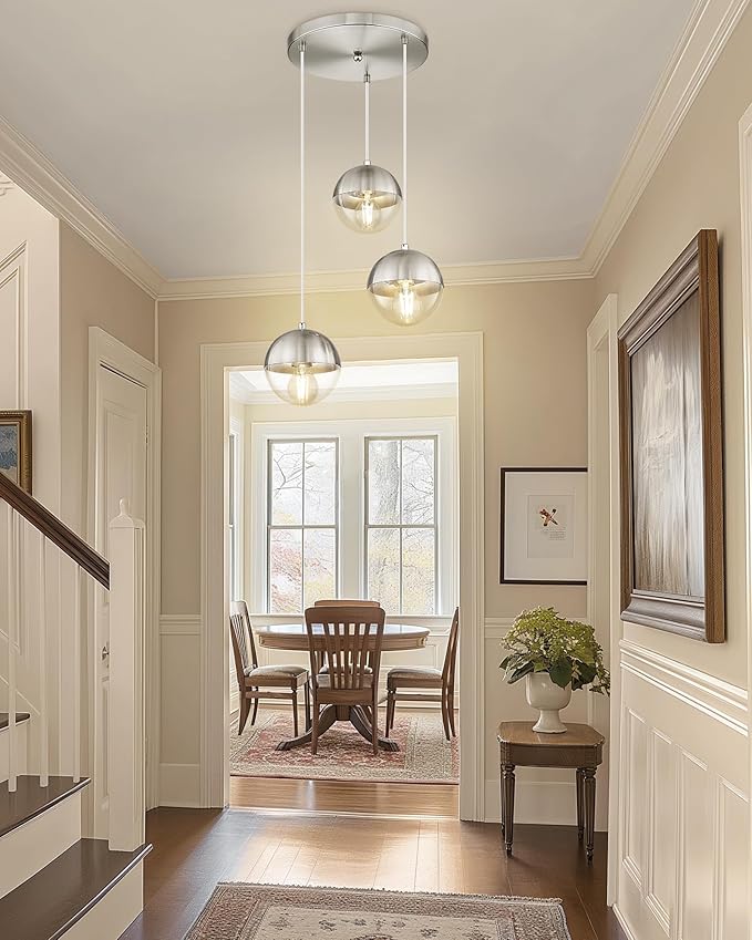 LMS Modern Brushed Nickel 3-Light Cluster Pendant Lights, Mid Century Pendant - Image 2