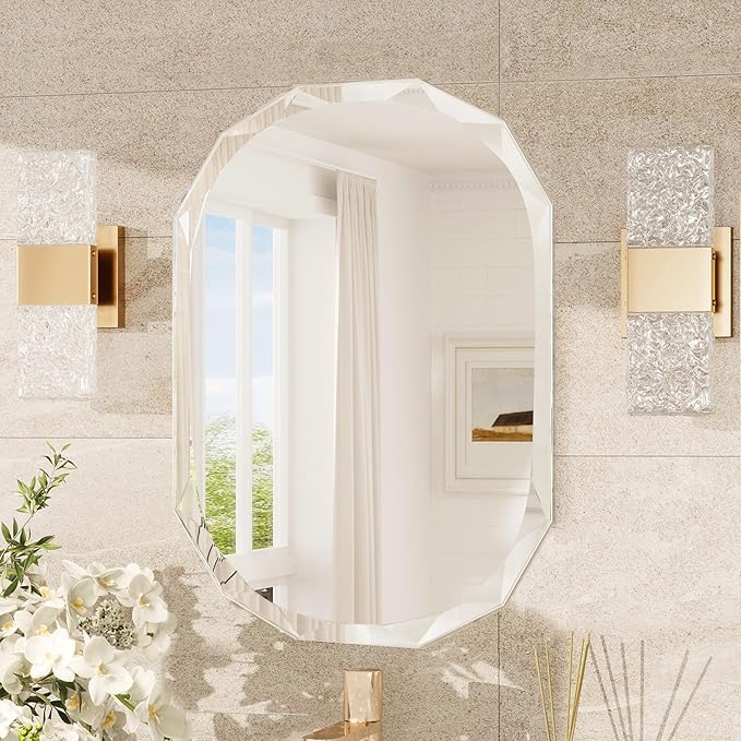 TokeShimi 20x28 Irregular Wall Mirror Beveled, Frameless Mirror Bathroom Stylish by RefinedBathroomAccessories