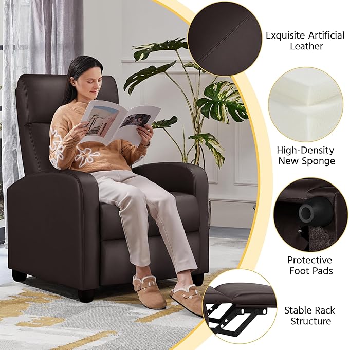 Yaheetech Recliner Chair Faux Leather Recliner Sofa Adjustable Modern Seat Club - Image 6