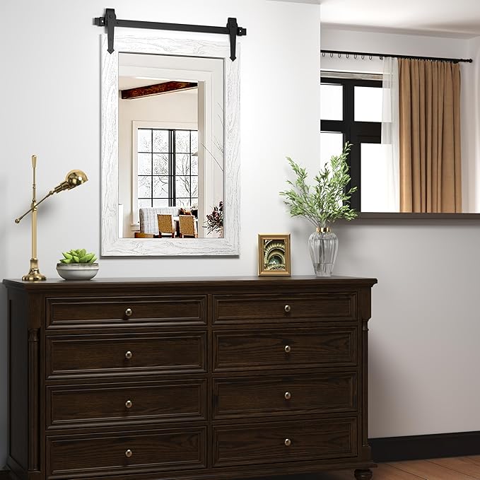 Farmhouse Bathroom Mirrors for Over Sink 26”x40” White Rustic Wall Decor Mirror - Image 2