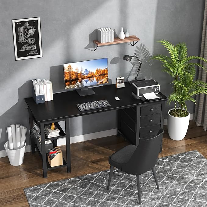 Lufeiya Gaming Desk with 4 Fabric Drawers & Storage Shelves, 47 inch Computer - Image 4