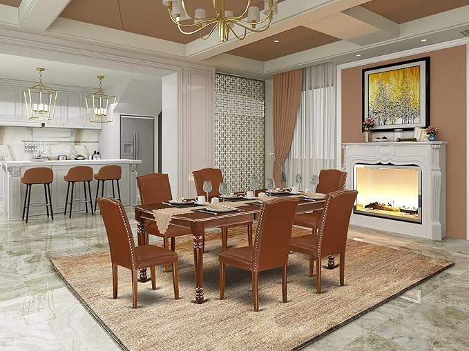 East West Furniture DOEN7-MAH-66 7 Piece Dining Table Set Consist of a - Image 2