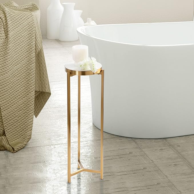 Kate and Laurel Aguilar Modern Drink Table, Genuine Marble Accent Table - Image 2