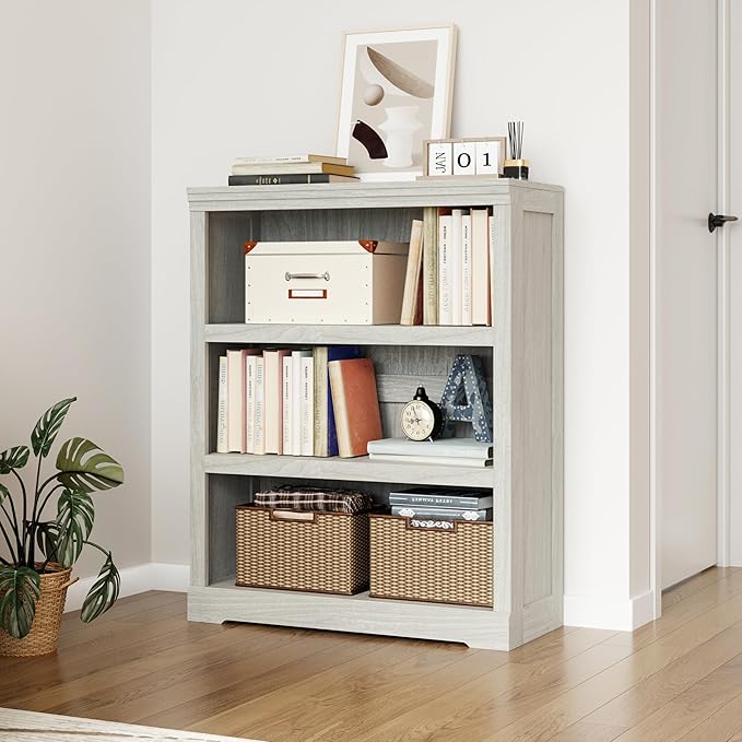LINSY HOME 3-Tier Bookcase and Bookshelf, Small Wood Display Storage Shelves - Image 5