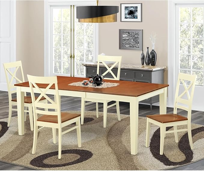 East West Furniture QUIN5-WHI-W 5 Piece Dining Room Table Set Includes a - Image 2