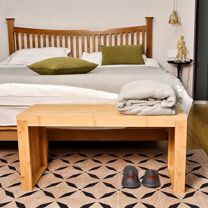 Bamboo Dining Bench, 35 Inch Farmhouse Decor Indoor Kitchen Table Bench - Image 6